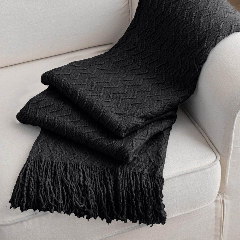 BATTILO HOME Rust Throw Blanket for Couch, 50" x 60", Acrylic Knit Woven Summer Blanket, Lightweight Decorative Soft Nap Throw with Tassel for Chair Bed Sofa Travel Picnic, Suitable for All Seasons - Image 2